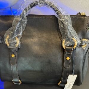 Dooney & Bourke Black Leather Satchel with Gold Accents